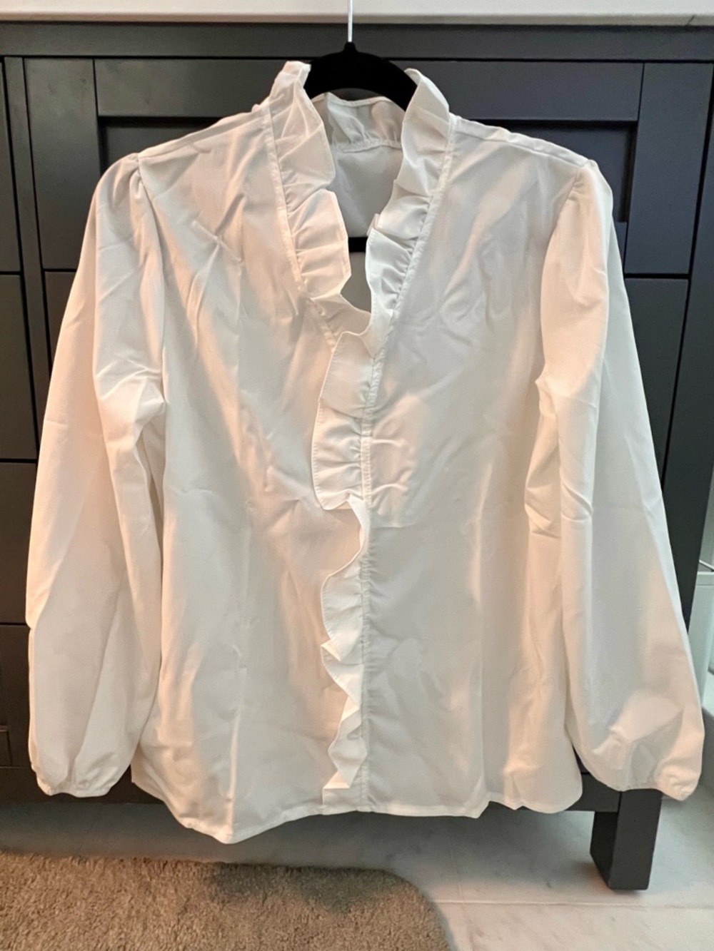 White Ruffle Front Blouse